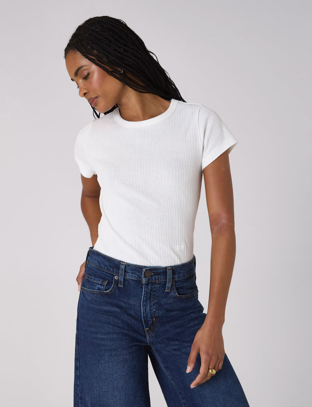 Camden Fitted T-Shirt: Cotton Textured Rib, Off-White  With Nothing  Underneath