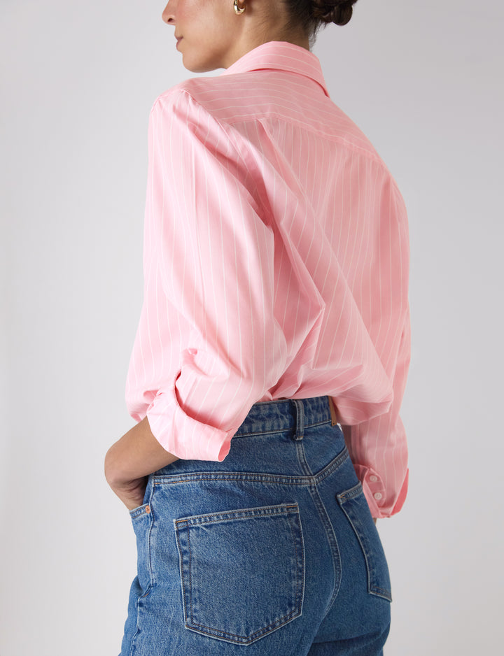 The Boyfriend: Fine Poplin, Light Pink Stripe
