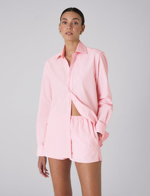 Court Short: Fine Poplin, Light Pink Stripe