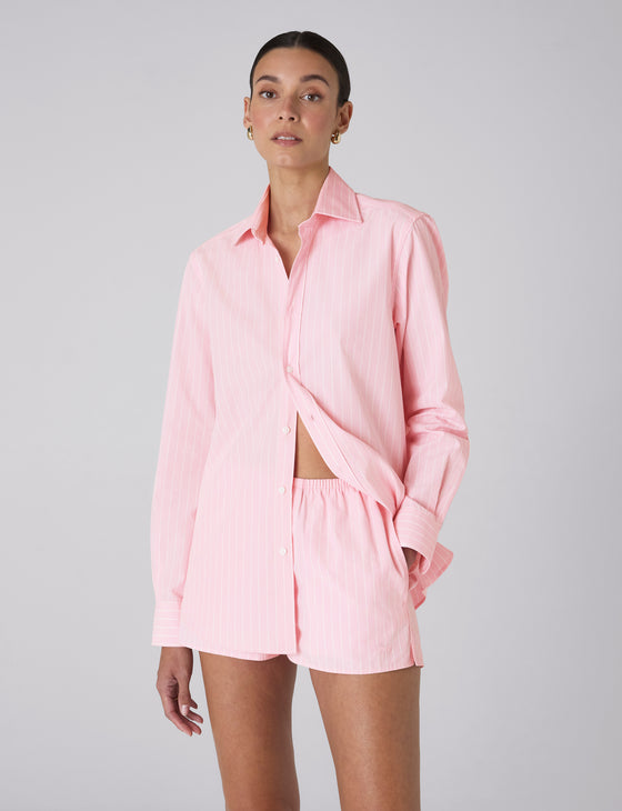 Court Short: Fine Poplin, Light Pink Stripe