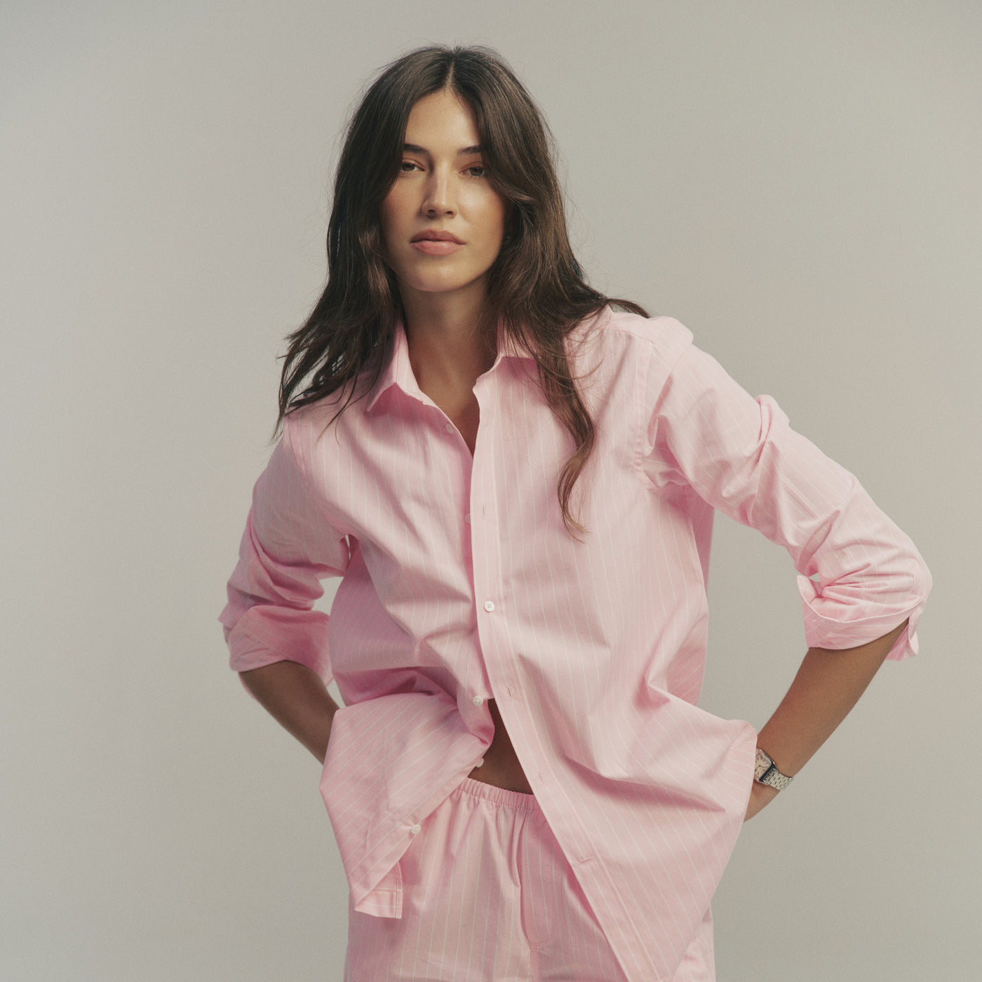 The Boyfriend: Fine Poplin, Light Pink Stripe