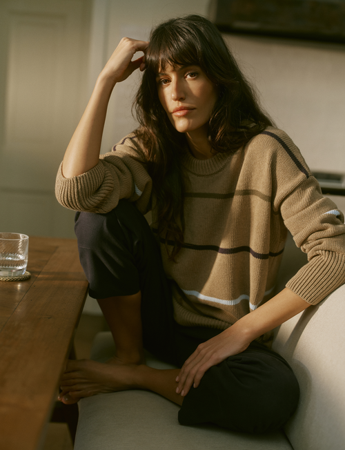 Cornwall Jumper: Cotton, Sand and Blue Multi Stripe