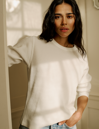 Bessette Top: Waffle Jersey, Off-White