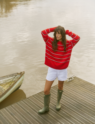 Cornwall Jumper: Cotton, Red and Navy Stripe
