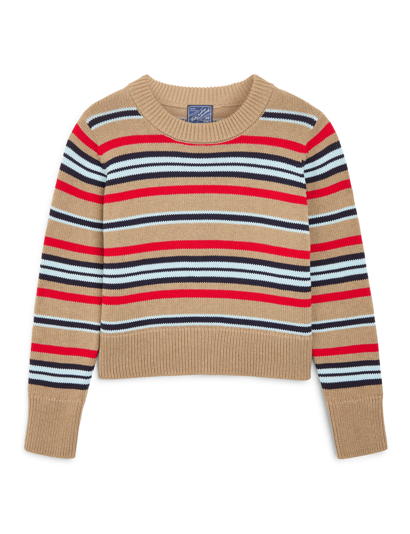 Devon Jumper: Cotton, Sand and Poppy Multi Stripe