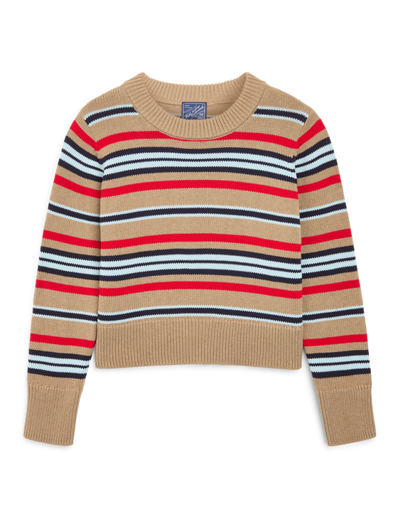 Devon Jumper: Cotton, Sand and Poppy Multi Stripe