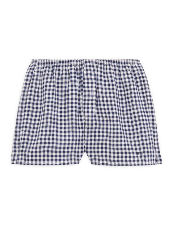 Court Short: Linen, Navy Blue Gingham