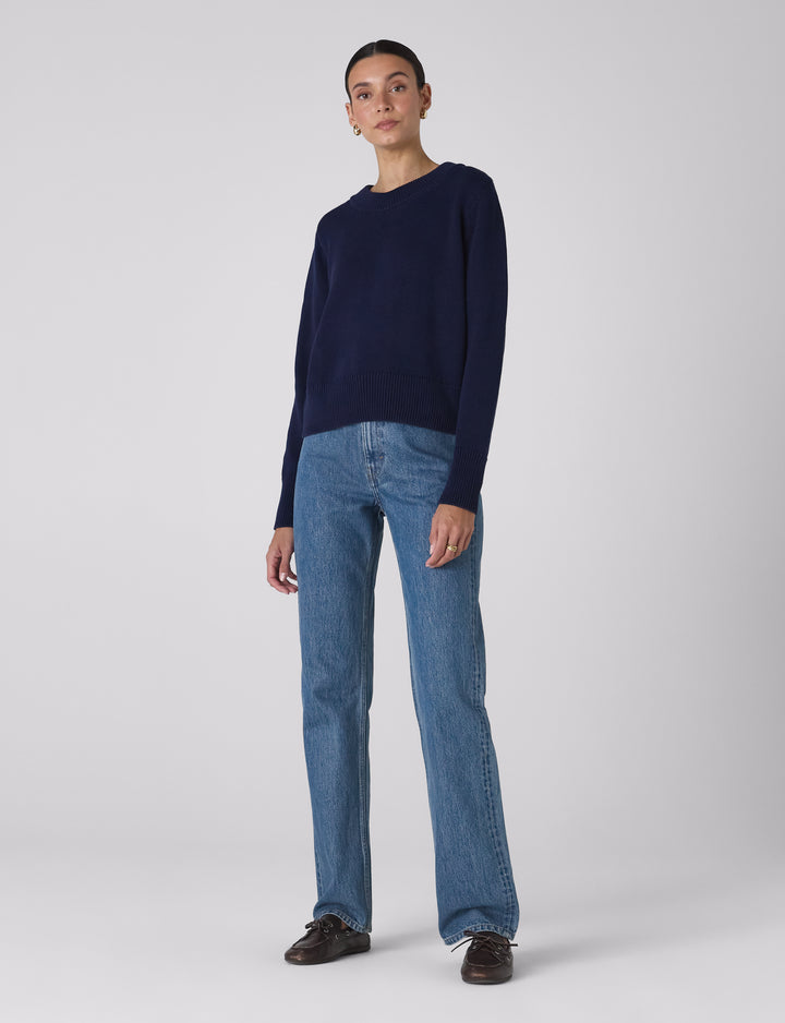 Devon Jumper: Cotton, Navy – With Nothing Underneath