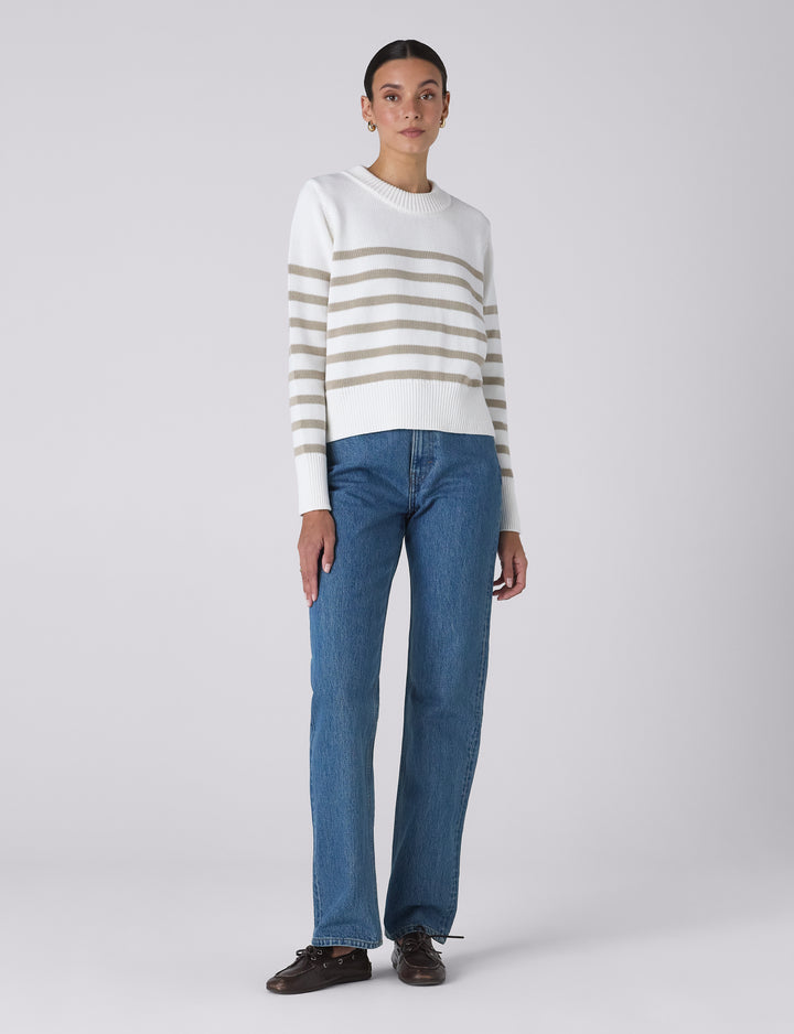 Devon Jumper: Cotton, Latte Stripe