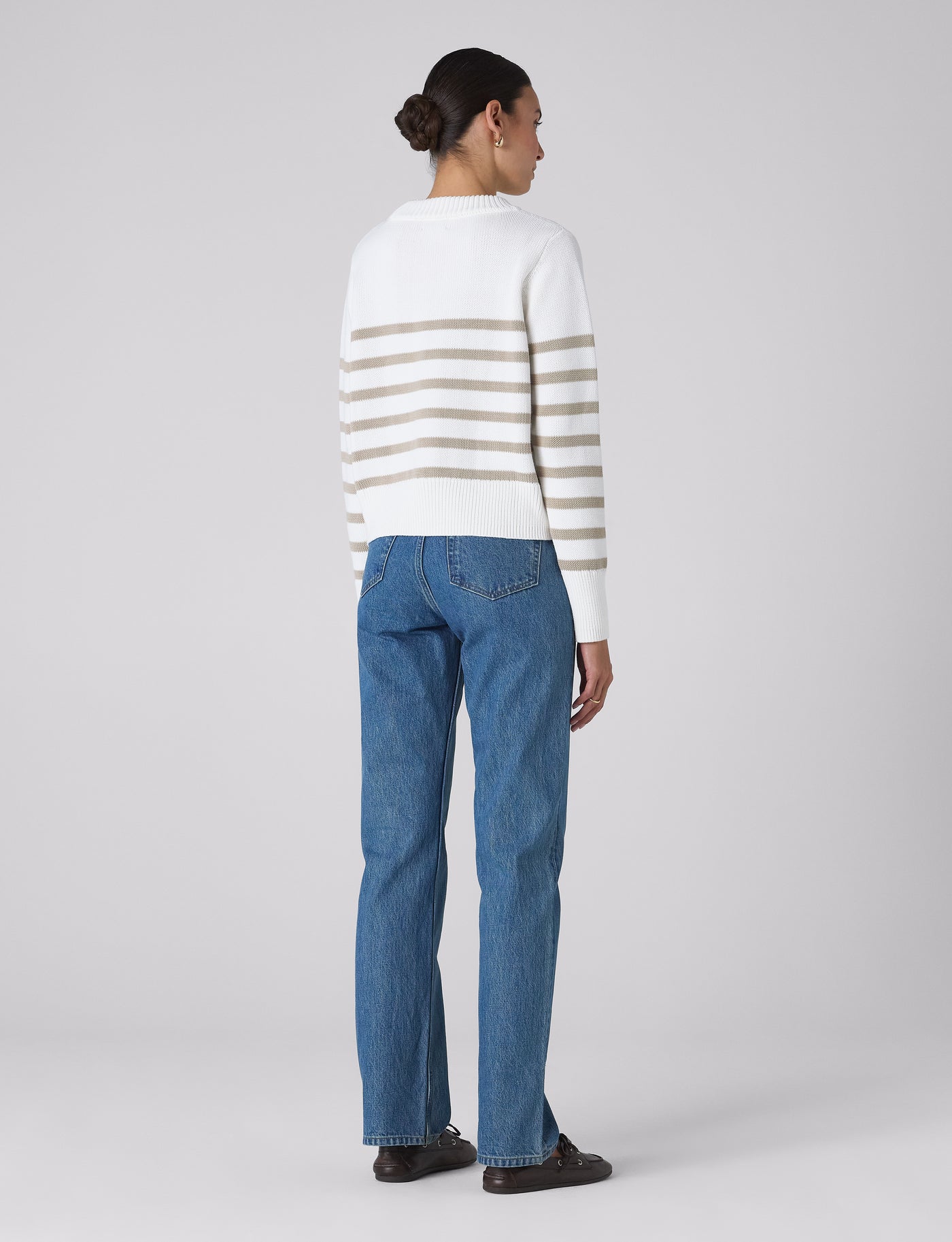 Devon Jumper: Cotton, Latte Stripe