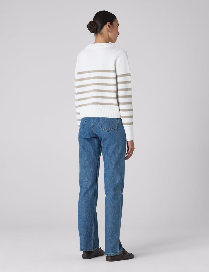 Devon Jumper: Cotton, Latte Stripe