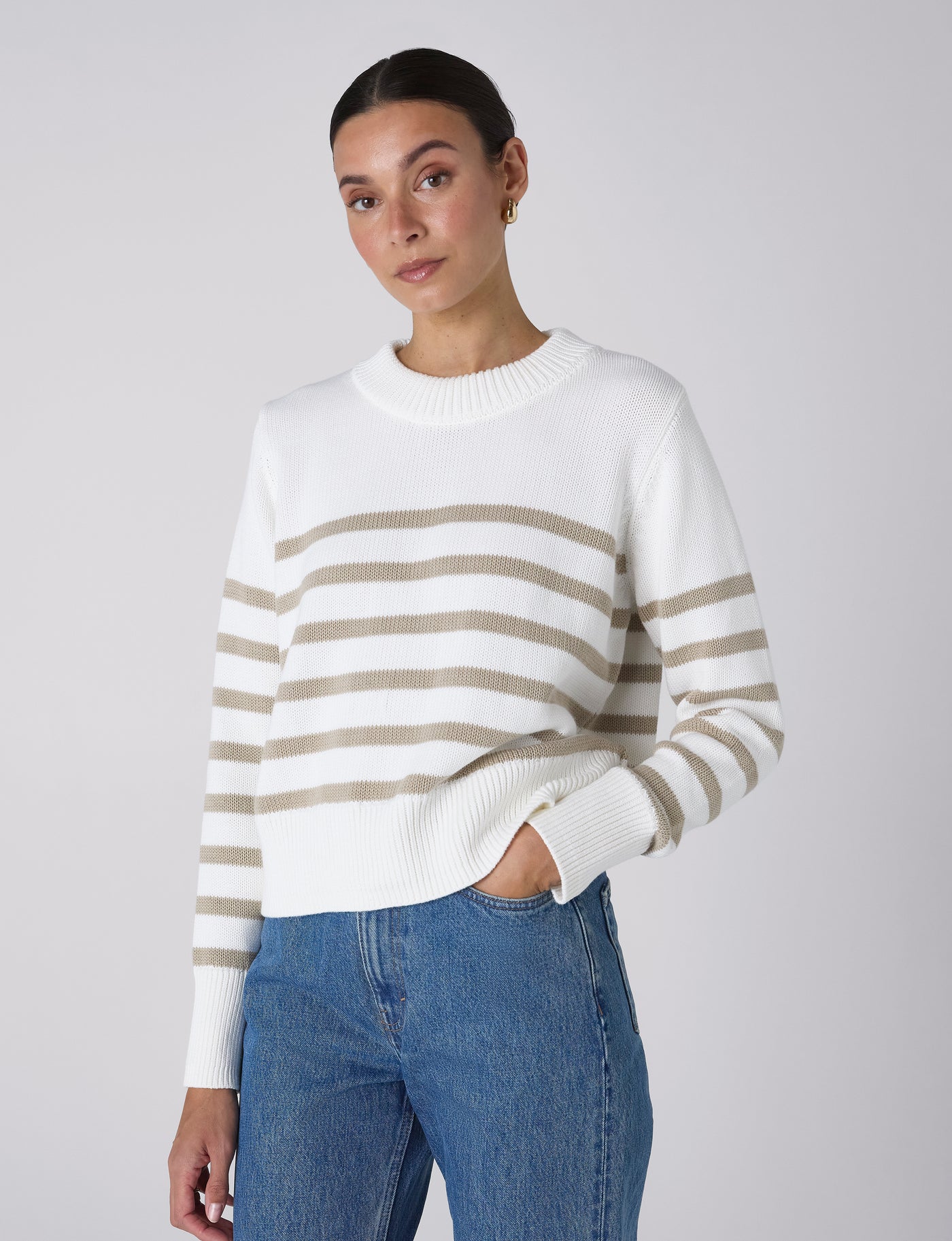 Devon Jumper: Cotton, Latte Stripe