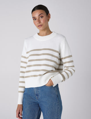Devon Jumper: Cotton, Latte Stripe
