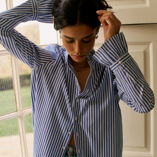 Kew Blouse: Fine Poplin, Royal Blue Stripe