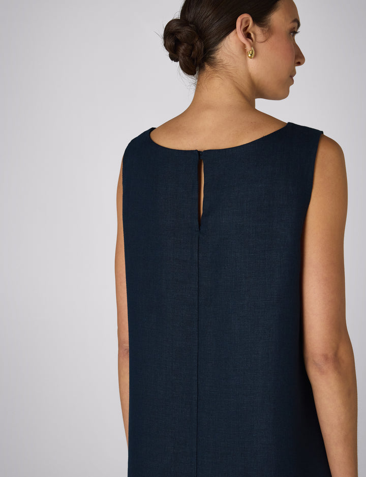 Jackie Dress: Linen, Navy Blue  With Nothing Underneath