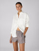 The Set: Hemp White Shirt & TENCEL™ Lyocell, Mocha Multi Stripe Court Short