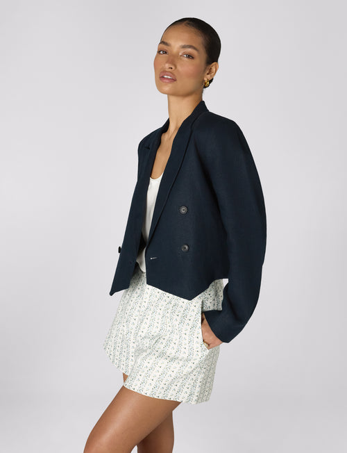 Belgravia Cropped Blazer: Linen, Navy