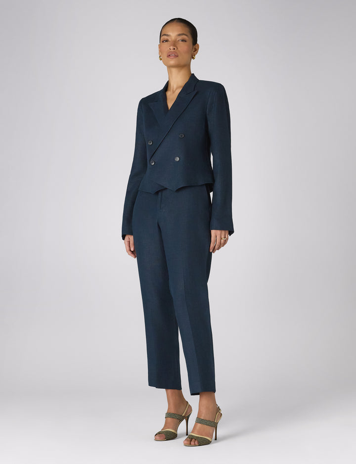 Belgravia Cropped Blazer: Linen, Navy Blue