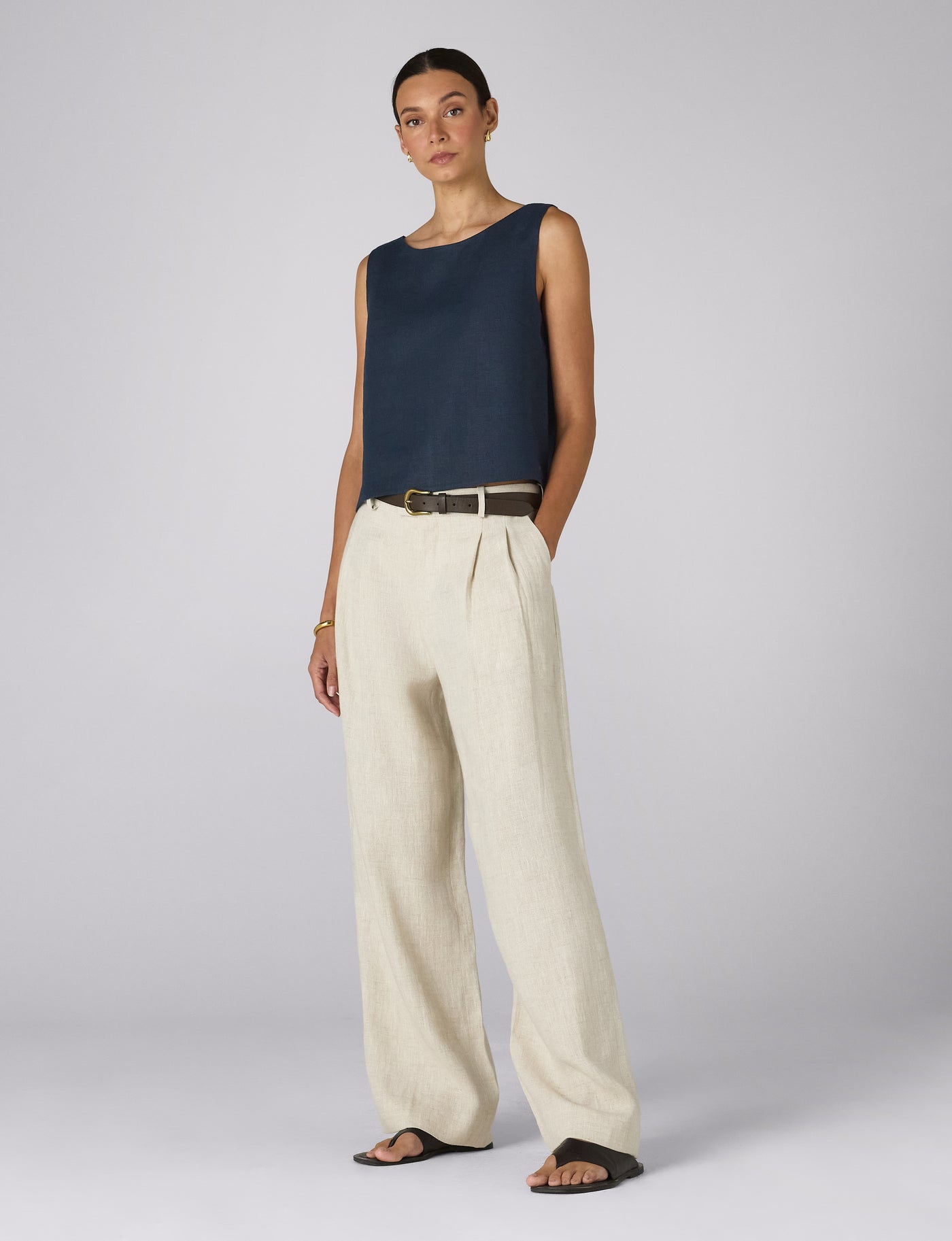 Jackie Top: Linen, Navy Blue