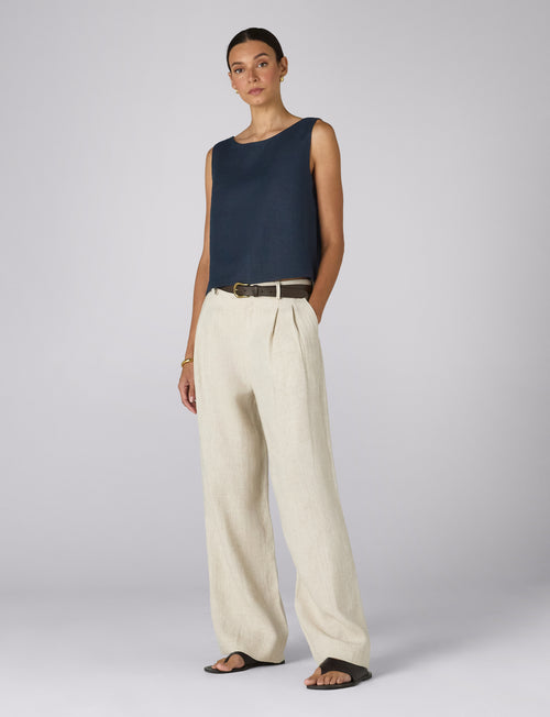 Jackie Top: Linen, Navy