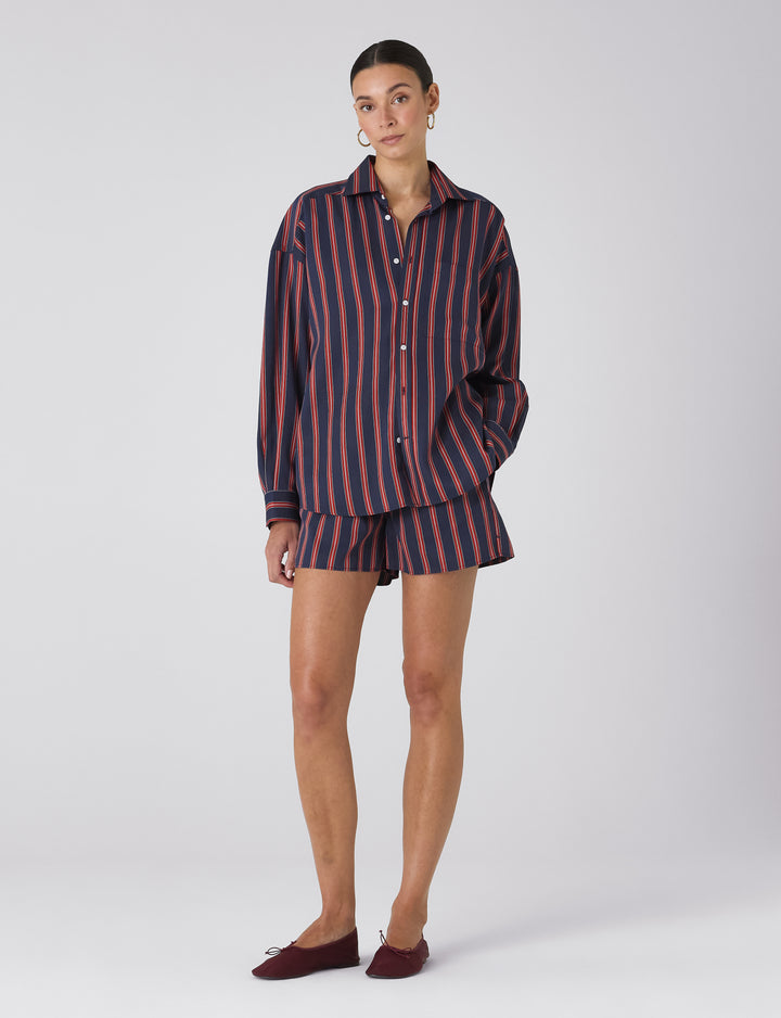 The Set:  TENCEL™  Lyocell Navy and Red Stripe Shirt & Boxer
