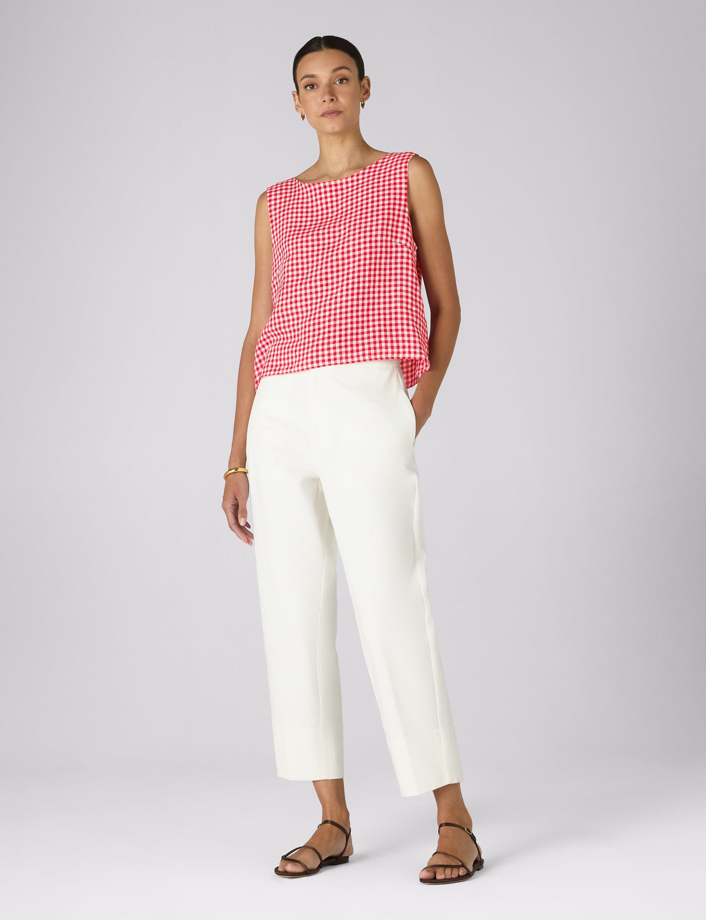 Jackie Top: Linen, Post Box Red Gingham
