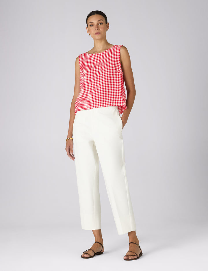 Jackie Top: Linen, Post Box Red Gingham