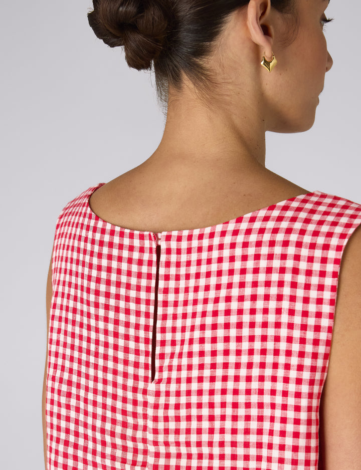 Jackie Top: Linen, Post Box Red Gingham