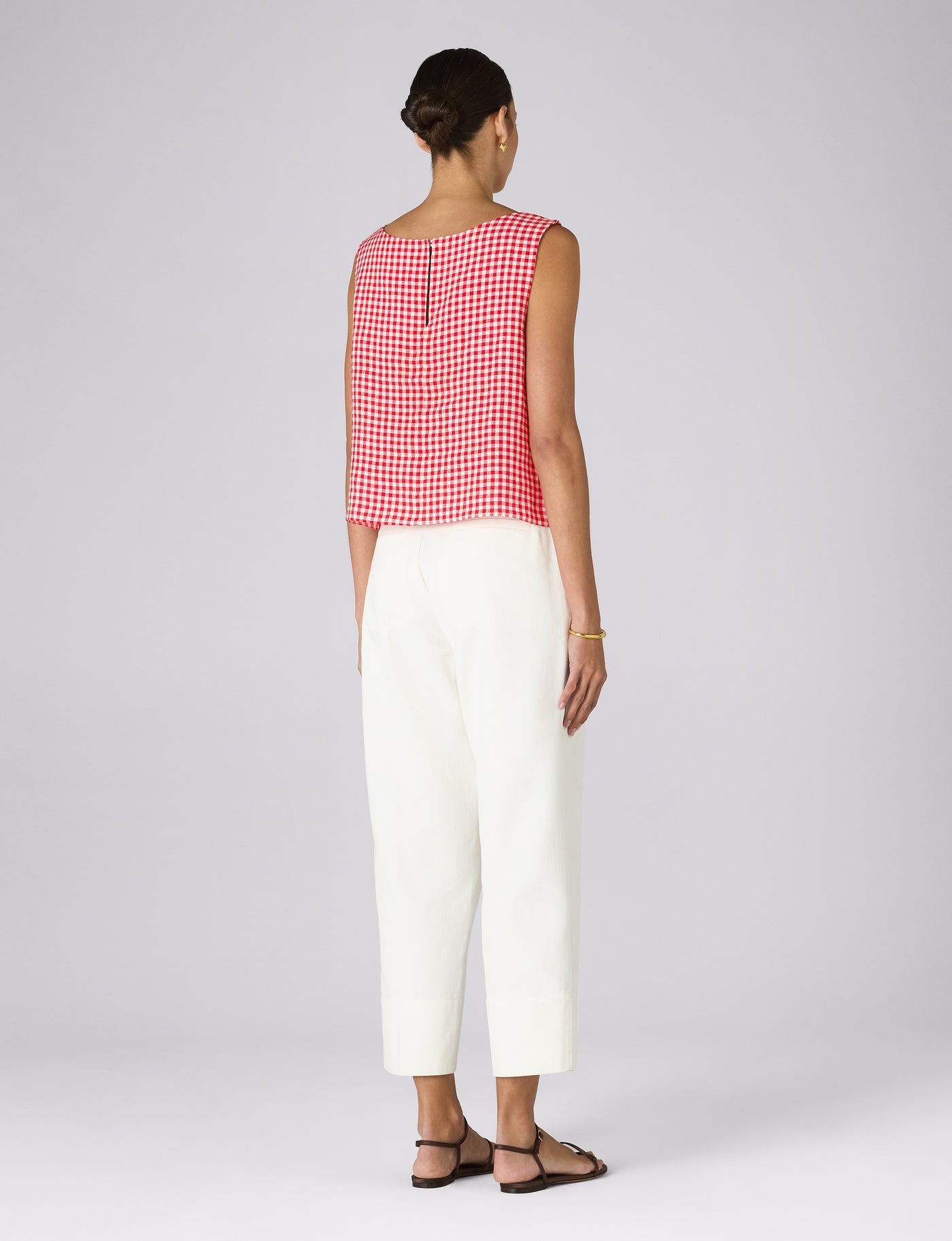 Jackie Top: Linen, Post Box Red Gingham