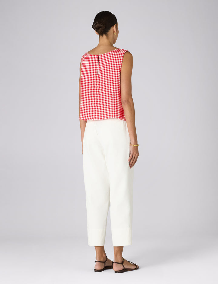 Jackie Top: Linen, Post Box Red Gingham