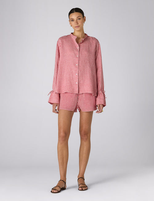 Rye Blouse: Linen, Post Box Red Gingham