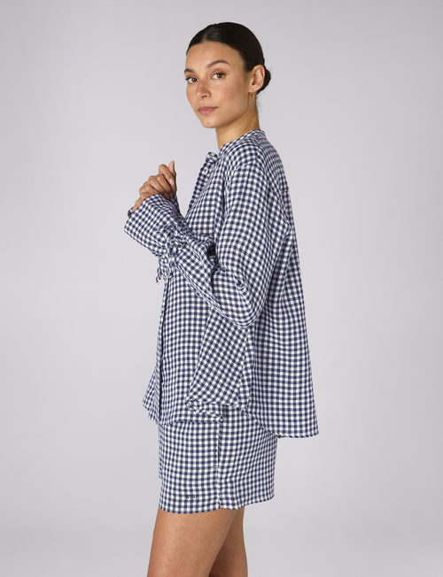 Rye Blouse: Linen, Navy Gingham