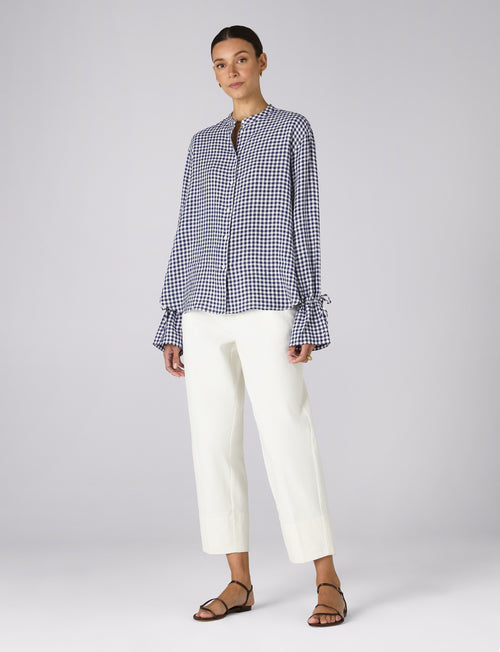 Rye Blouse: Linen, Navy Gingham