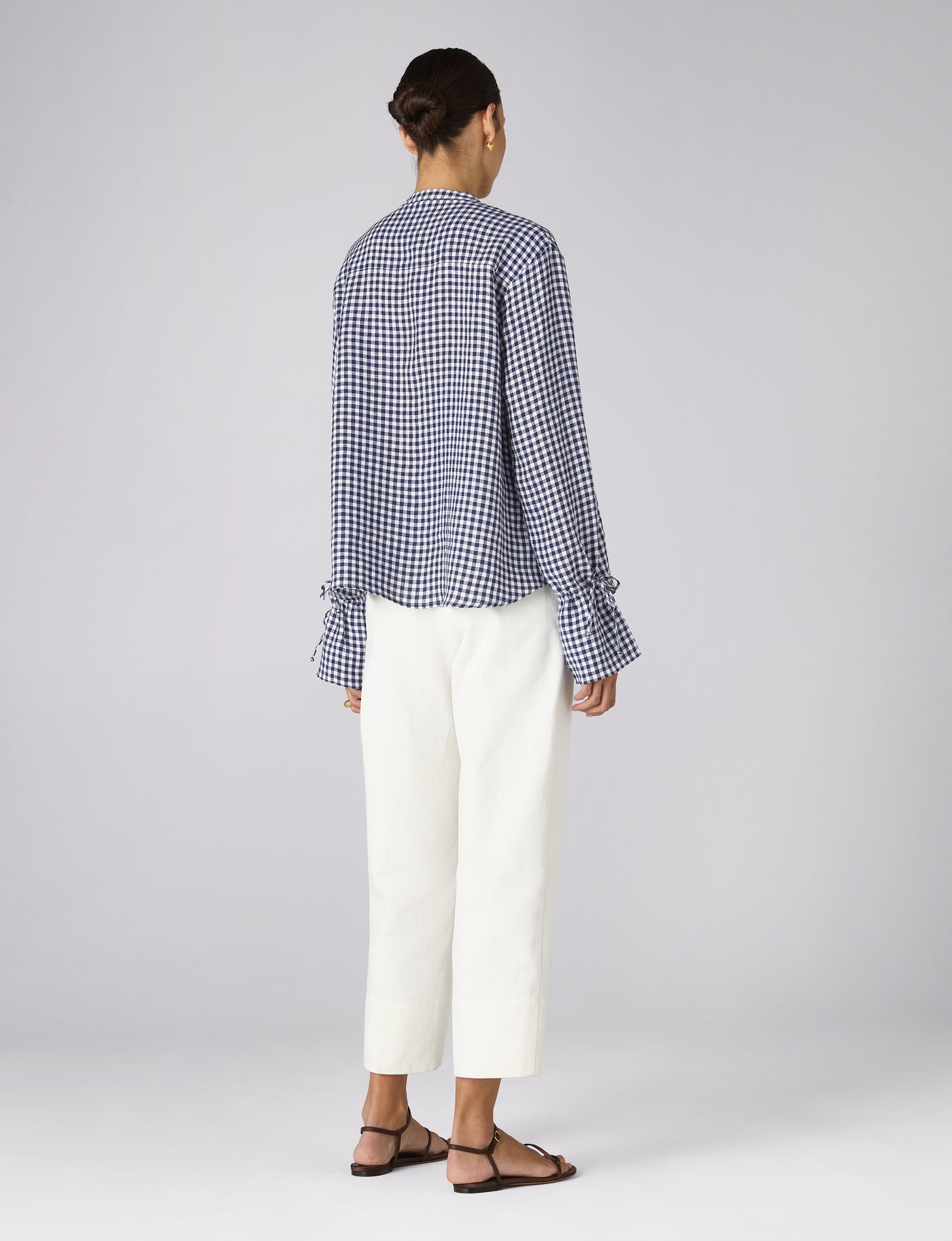 Rye Blouse: Linen, Navy Blue Gingham
