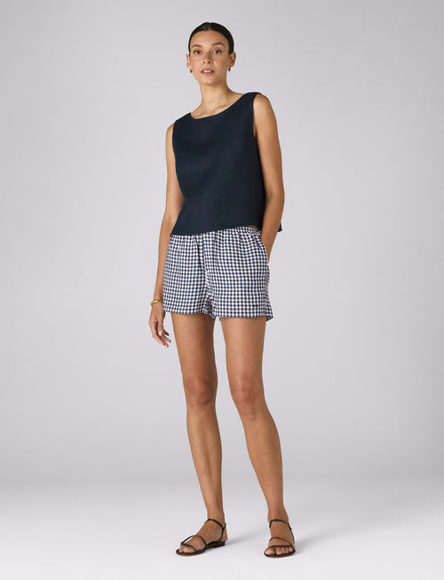 Court Short: Linen, Navy Gingham