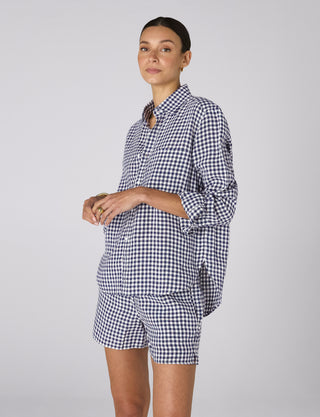 The Boxer: Linen, Navy Blue Gingham