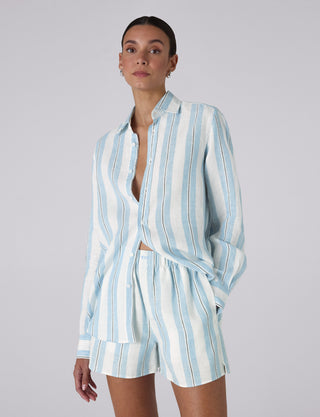 The Boxer: Linen, Cornflower Blue Stripe