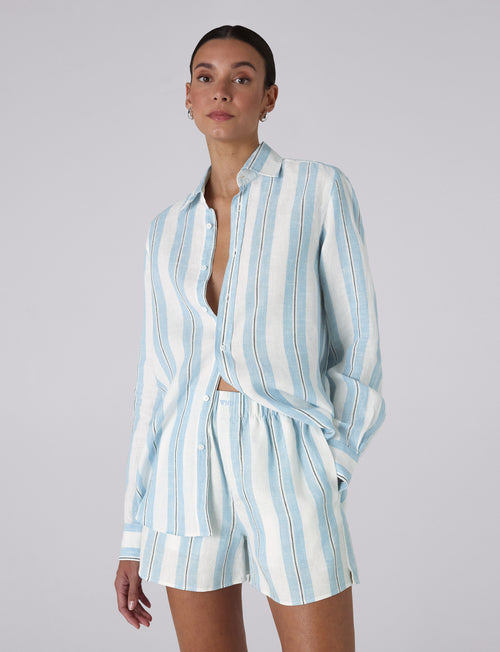 The Boxer: Linen, Cornflower Blue Stripe