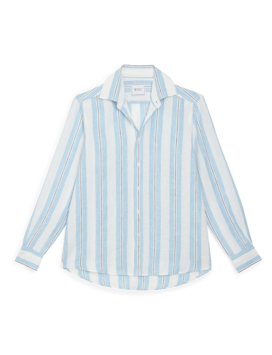 The Boyfriend: Linen, Cornflower Blue Stripe