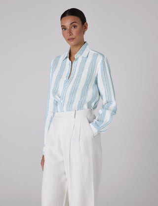 The Boyfriend: Linen, Cornflower Blue Stripe