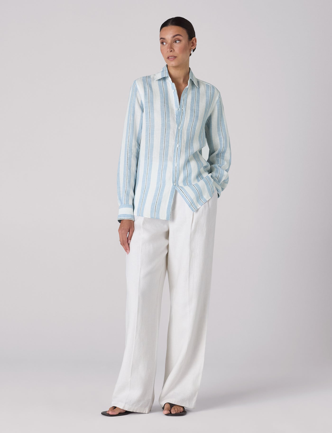 The Boyfriend: Linen, Cornflower Blue Stripe