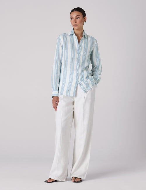The Boyfriend: Linen, Cornflower Blue Stripe
