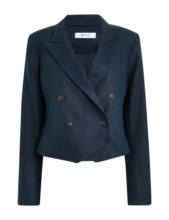 Belgravia Cropped Blazer: Linen, Navy Blue