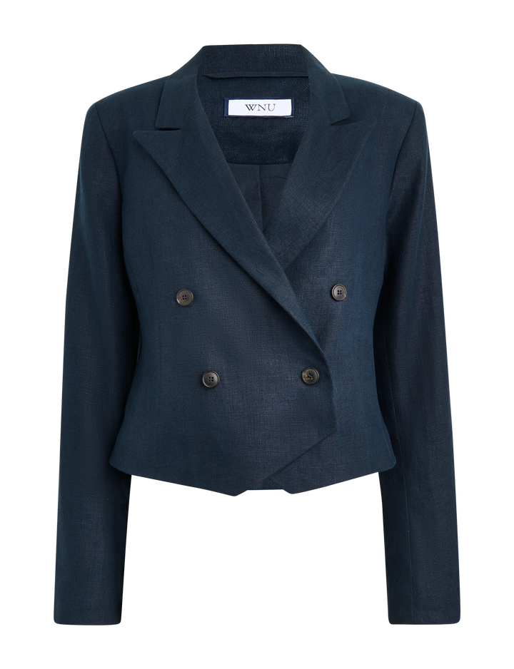 Belgravia Cropped Blazer: Linen, Navy Blue