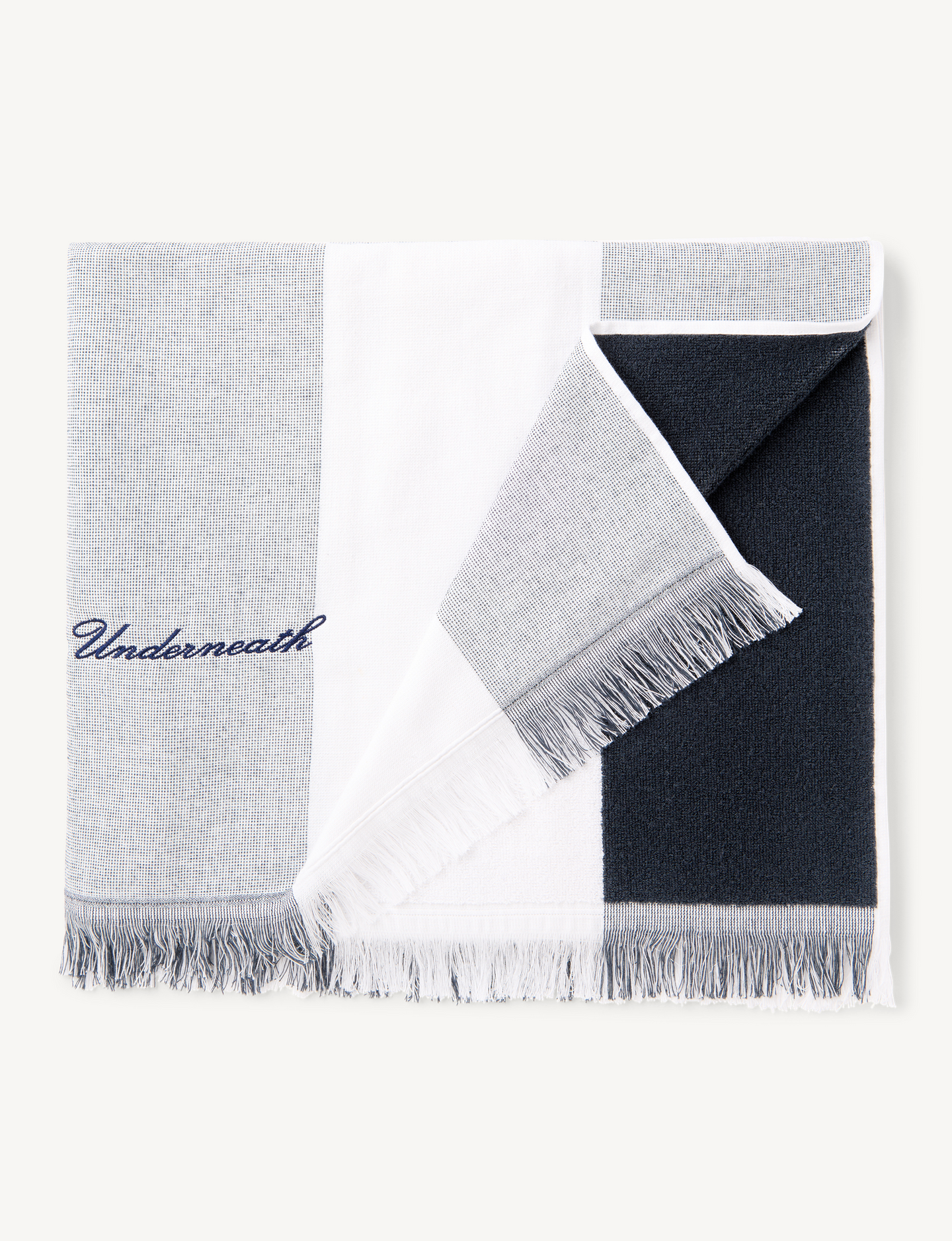 Starboard Towel: Cotton Towelling, Navy Blue Stripe
