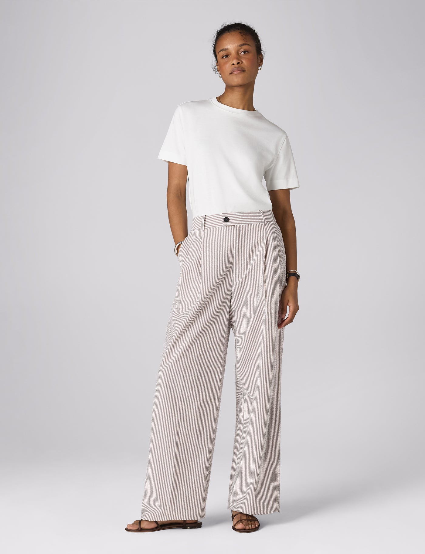The Set: Hemp Chocolate Shirt & Seersucker Rampling Mocha Stripe Trousers