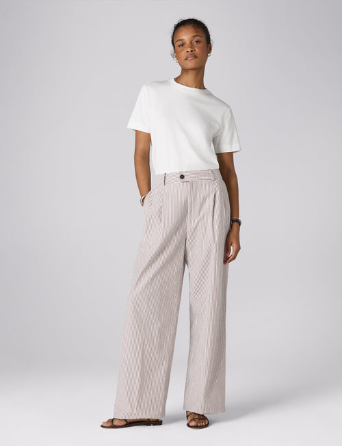 Rampling Trouser: Seersucker, Mocha Stripe