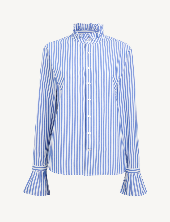 Kew Blouse: Fine Poplin, Royal Blue Stripe