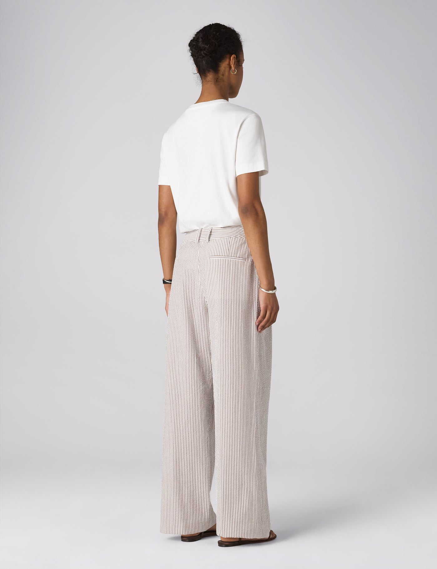 Rampling Trouser: Seersucker, Mocha Stripe