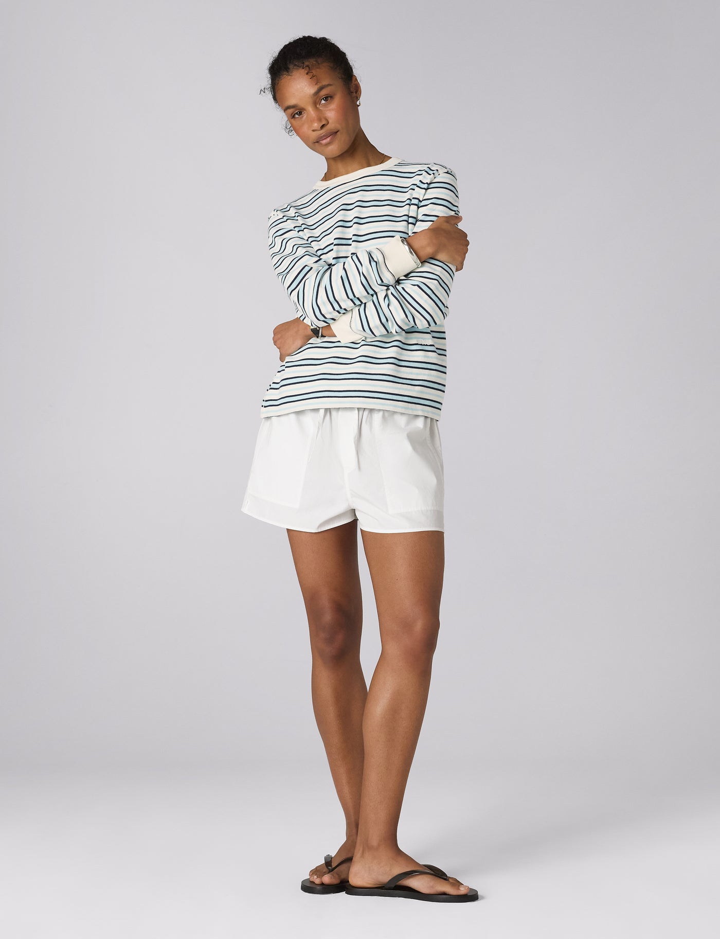 Katergo Top: Cotton Jersey, Icy Blue and Ecru Stripe x Lucy Williams
